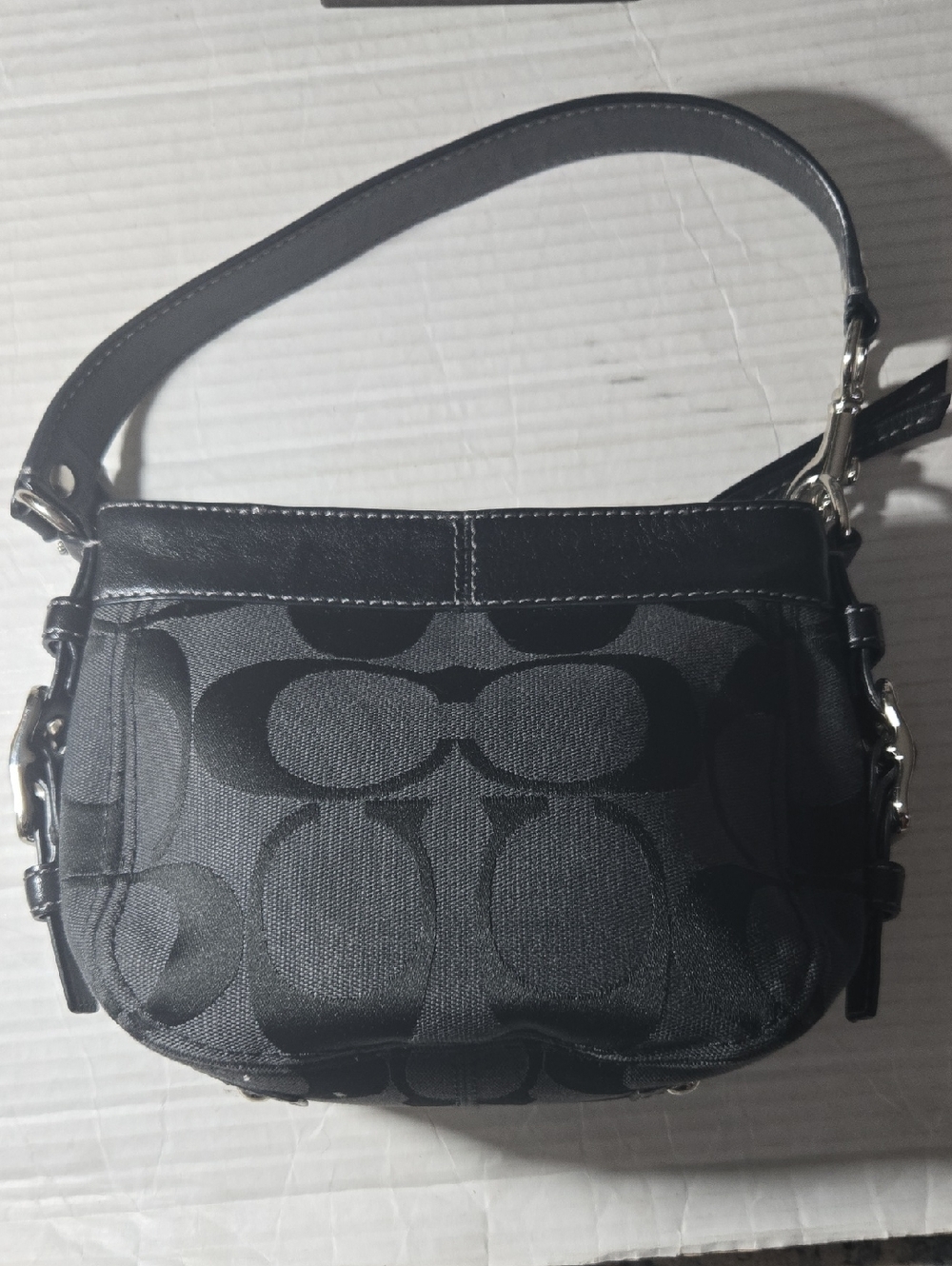 Coach  Mini Black Signature Canvas Shoulder Hobo